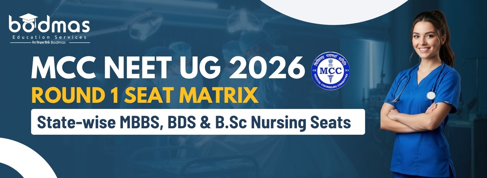 MCC NEET UG 2026 Round 1 Seat Matrix: State-wise MBBS, BDS & Nursing Seats